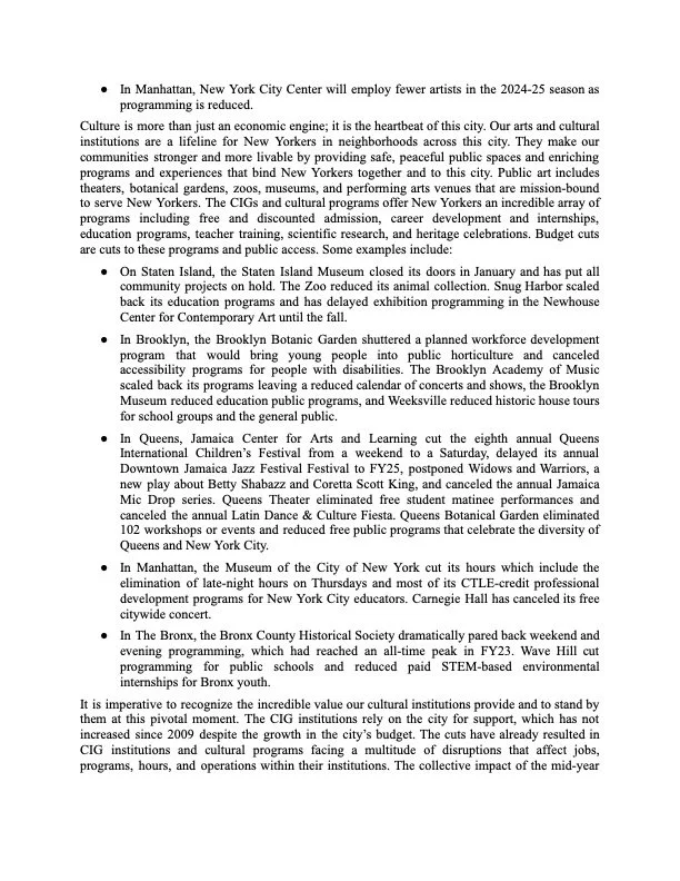 5 Borough President Letter to the Mayor — Cultural Institutions Group